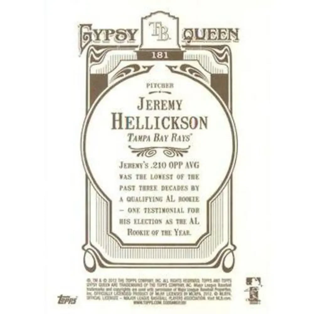 2012 Topps Gypsy Queen Jeremy Hellickson # 181 Tampa Bay Rays